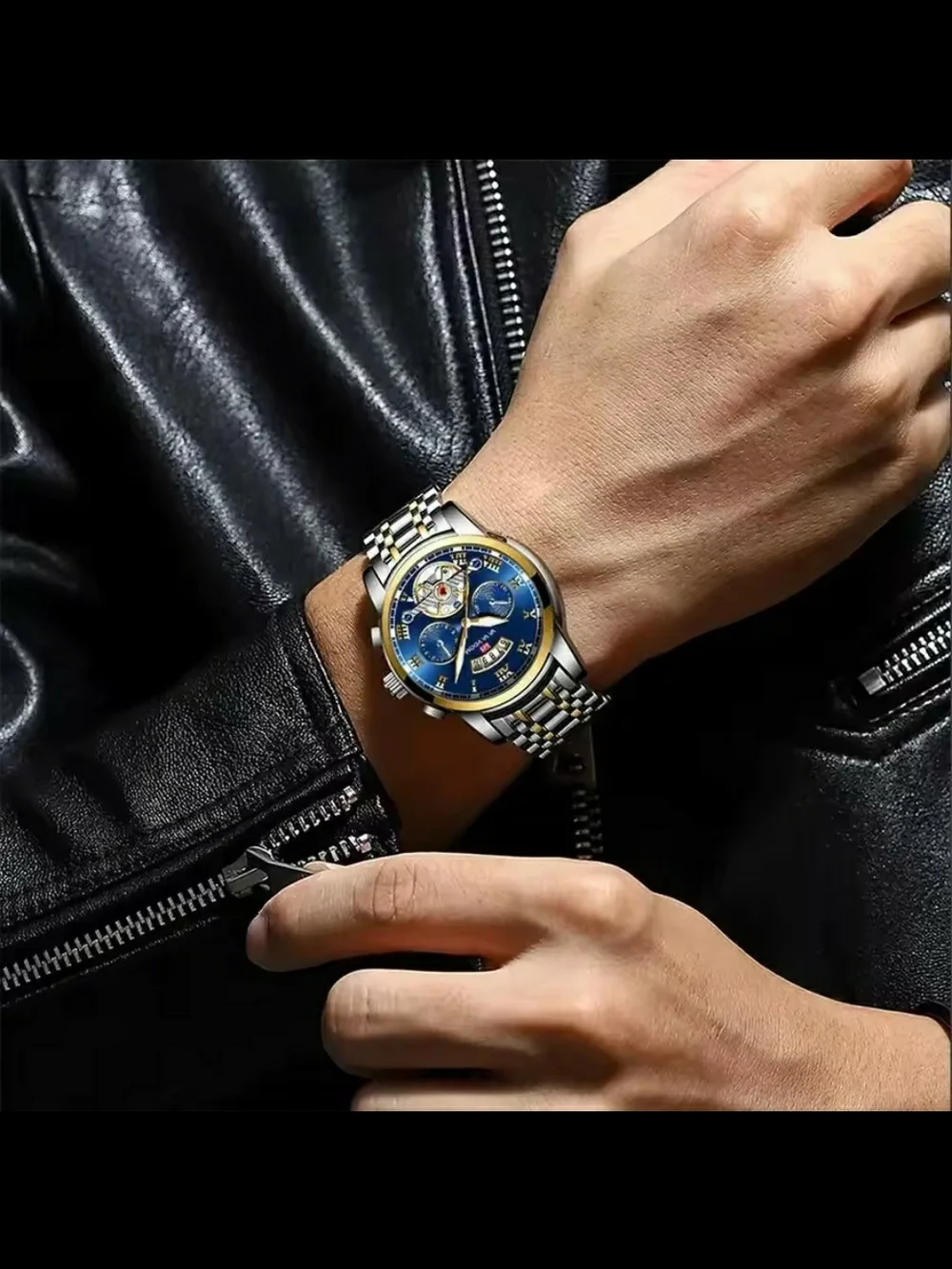 Men's Luxury Style Two-Tone Stainless Steel Watch – Blue Dial Water resistance
